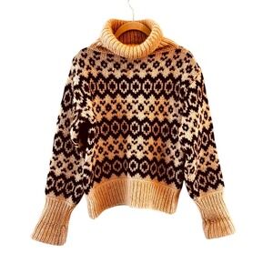 Stobi Pure New Wool Nordic Fair Isle Turtleneck Sweater Made in Denmark Size 12